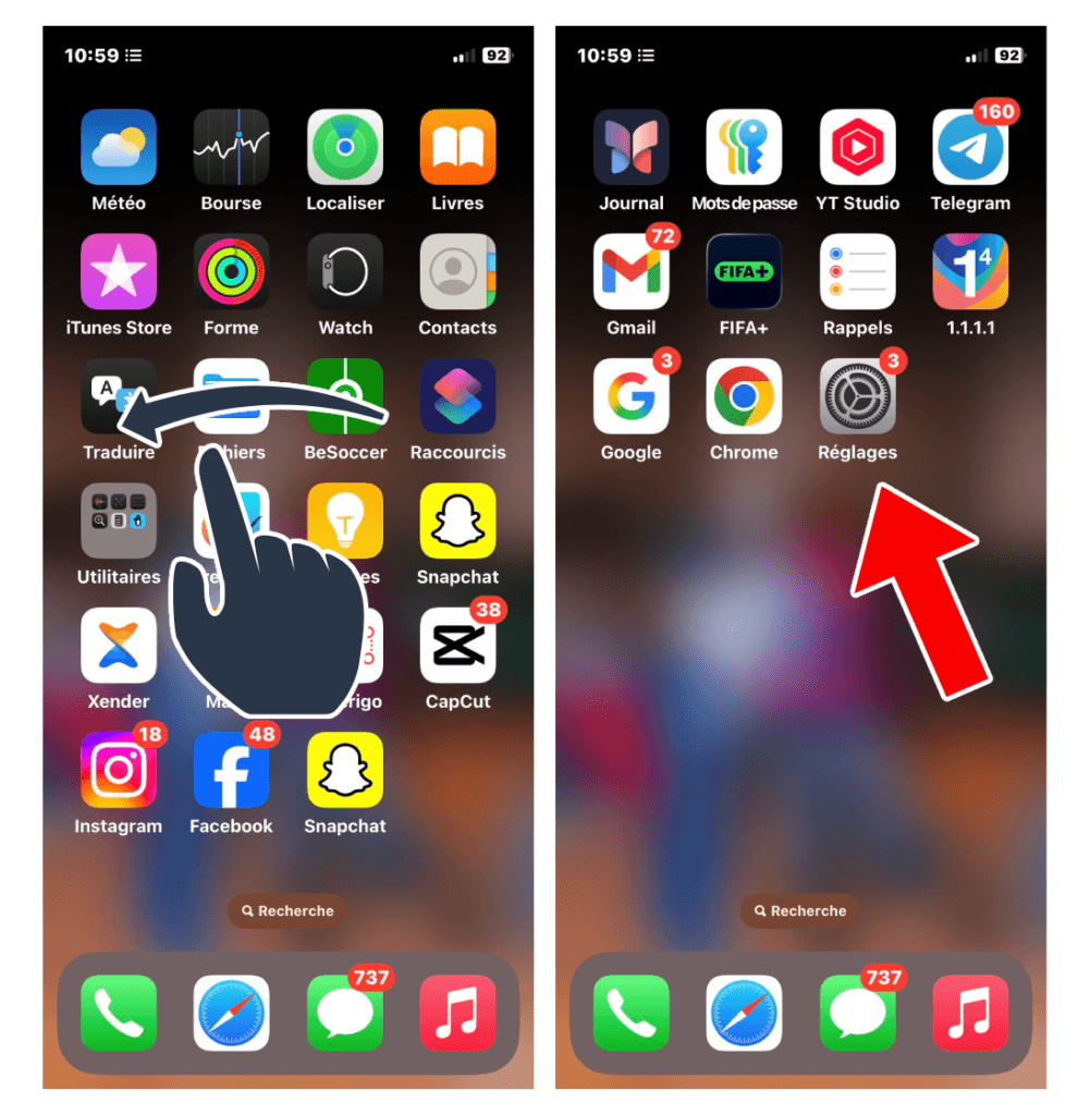 Ecran d'accueil d'un iPhone avec l'application Réglages 
