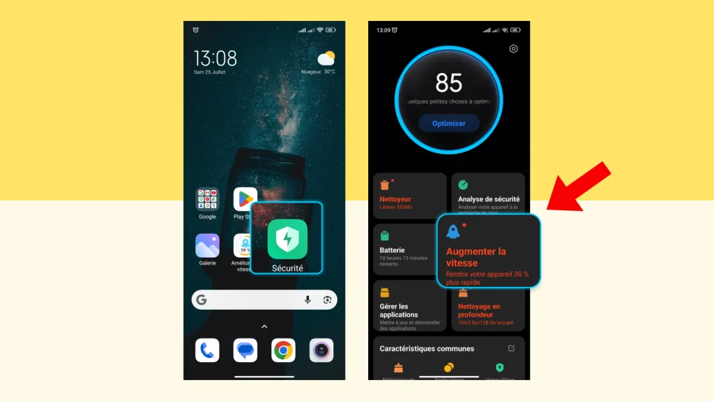 Pourquoi mon téléphone rame sur internet : causes et solutions 8 Sur Xiaomi, ouvrir l'application Sécurité puis appuyer sur Augmenter la vitesse pour vider la mémoire RAM